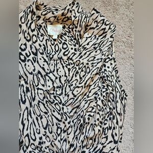 Parker XS Wrap Surplice Leopard Animal Print Midi Dress Sleeveless 100% Silk